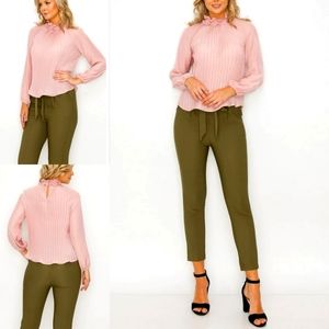 Smocked Trim Pleated Top